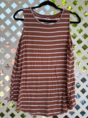 Old Navy Rust and White Striped Cold-Shoulder Tunic